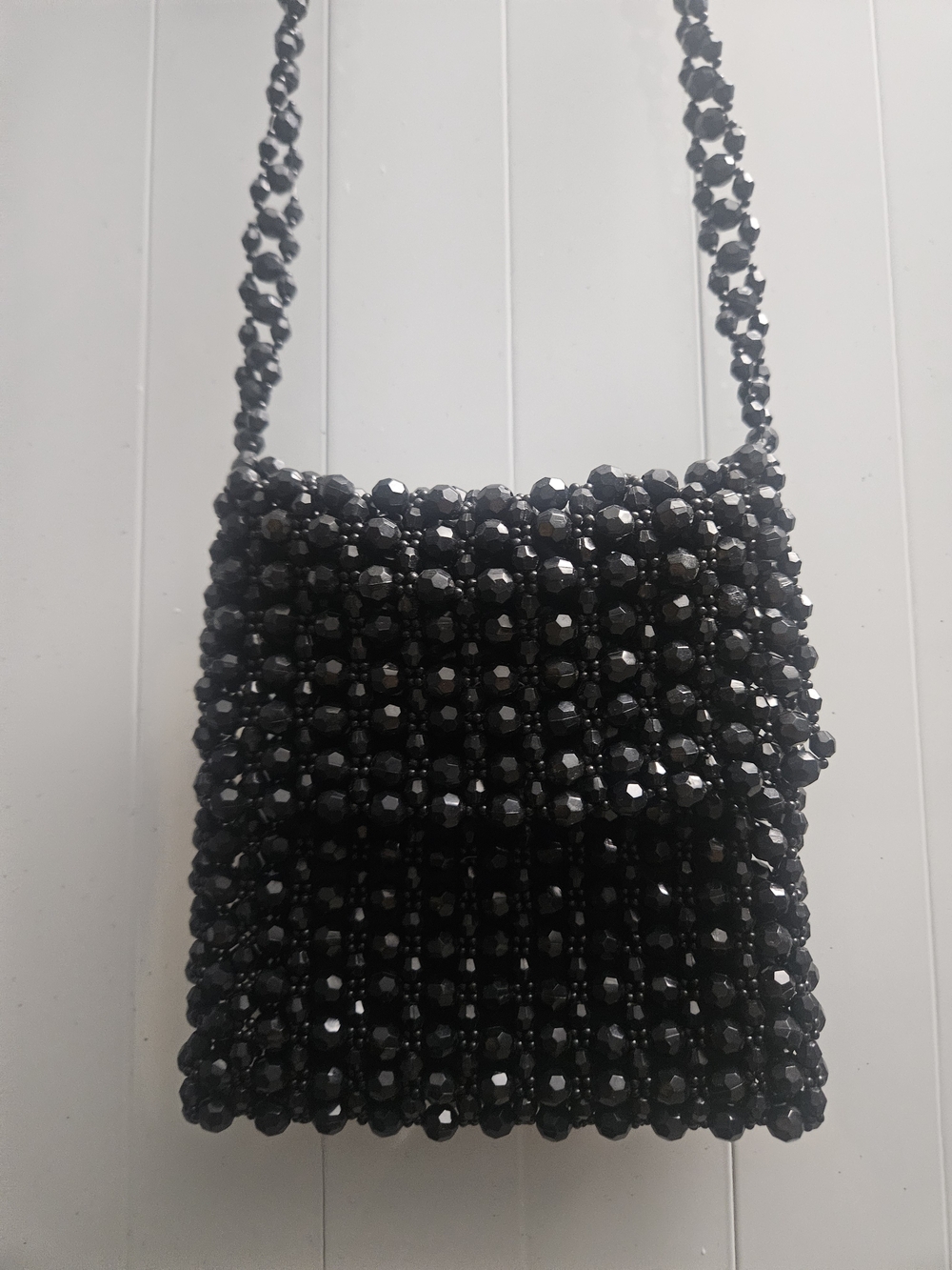 Black Beaded Crossbody Bag - Elegant Evening Accessory